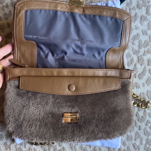 Elizabeth and James, Shearling Fur & Leather Charlie Shoulder Bag, Stone - Picture 5 of 13